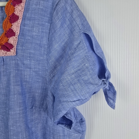 NWOT Talbots Linen Cotton Blend Crochet Trim Blue Chambray Like Size XLPetite - Picture 7 of 11